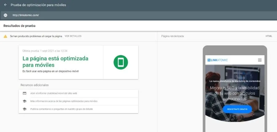 Herramienta Test Mobile Friendly de Google