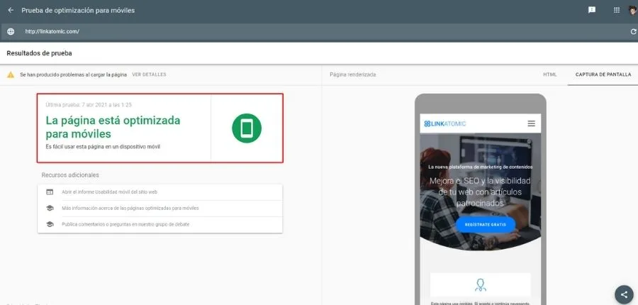 Test de Mobile Friendly de Google para hacer una auditoria SEO