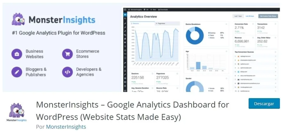Plugin Monster Insights para instalar Google Analytics en WordPress