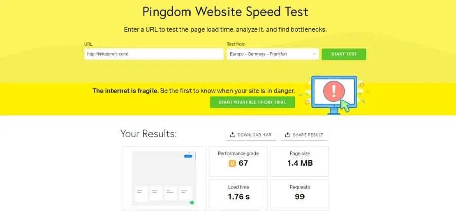 Herramienta Online Pingdom Tools