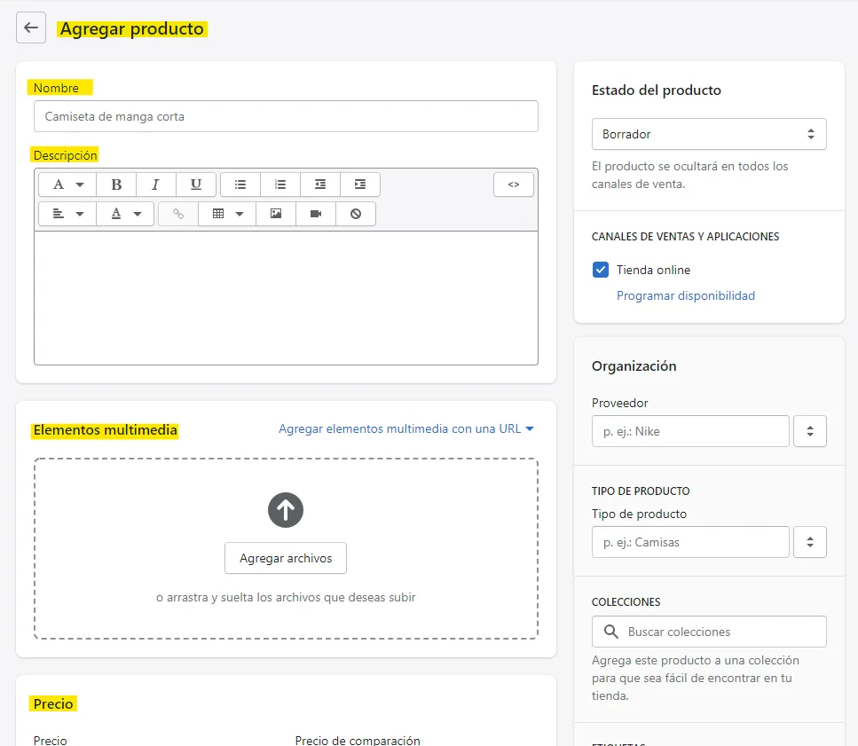 Cómo agregar productos nuevos en tienda online