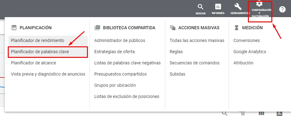 Planificador de palabras clave de Adwords