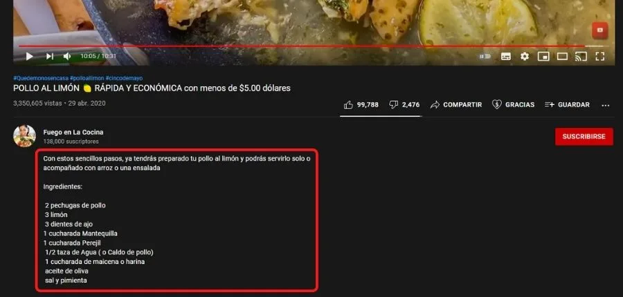 Vídeos con descripciones que mejoran el posicionamiento SEO en Youtube
