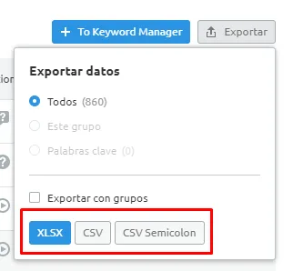 Exportar palabras clave a CSV