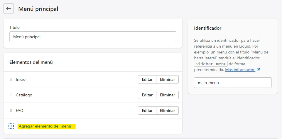 Menus superiores e inferiores