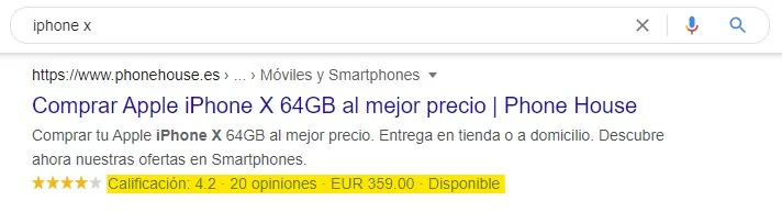 Rich snippets de producto con precio