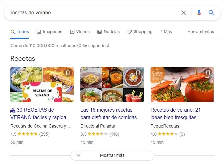 Rich snippets de recetas en Google