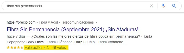 rich snippets puntuación con estrellas