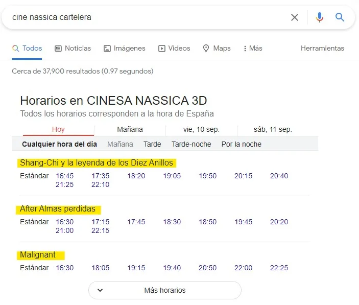 Rich snippets con horarios de cine