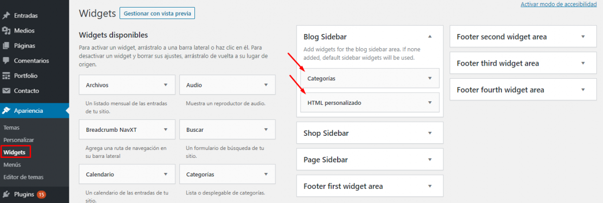 Instalando widgets nuevos en wordpress